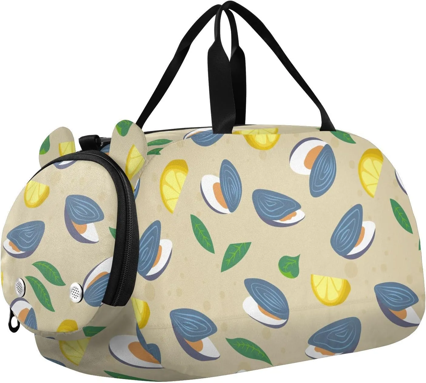 VIGTRO Seafood Slice Lemon Leaves Kids Overnight Travel Duffel Bag Sport Gym Bag for Boys Girls with Shoe Compartment, Carry On Weekender Luggage Bag for Dance Swim Yoga