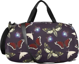 VIGTRO Shine Moths Butterfly Kids Overnight Travel Duffel Bag Sport Gym Bag for Boys Girls with Shoe Compartment, Carry On Weekender Luggage Bag for Dance Swim Yoga