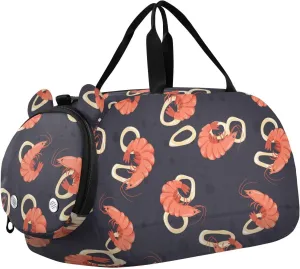 VIGTRO Shrimp Squid Ring Seafood Kids Overnight Travel Duffel Bag Sport Gym Bag for Boys Girls with Shoe Compartment, Carry On Weekender Luggage Bag for Dance Swim Yoga
