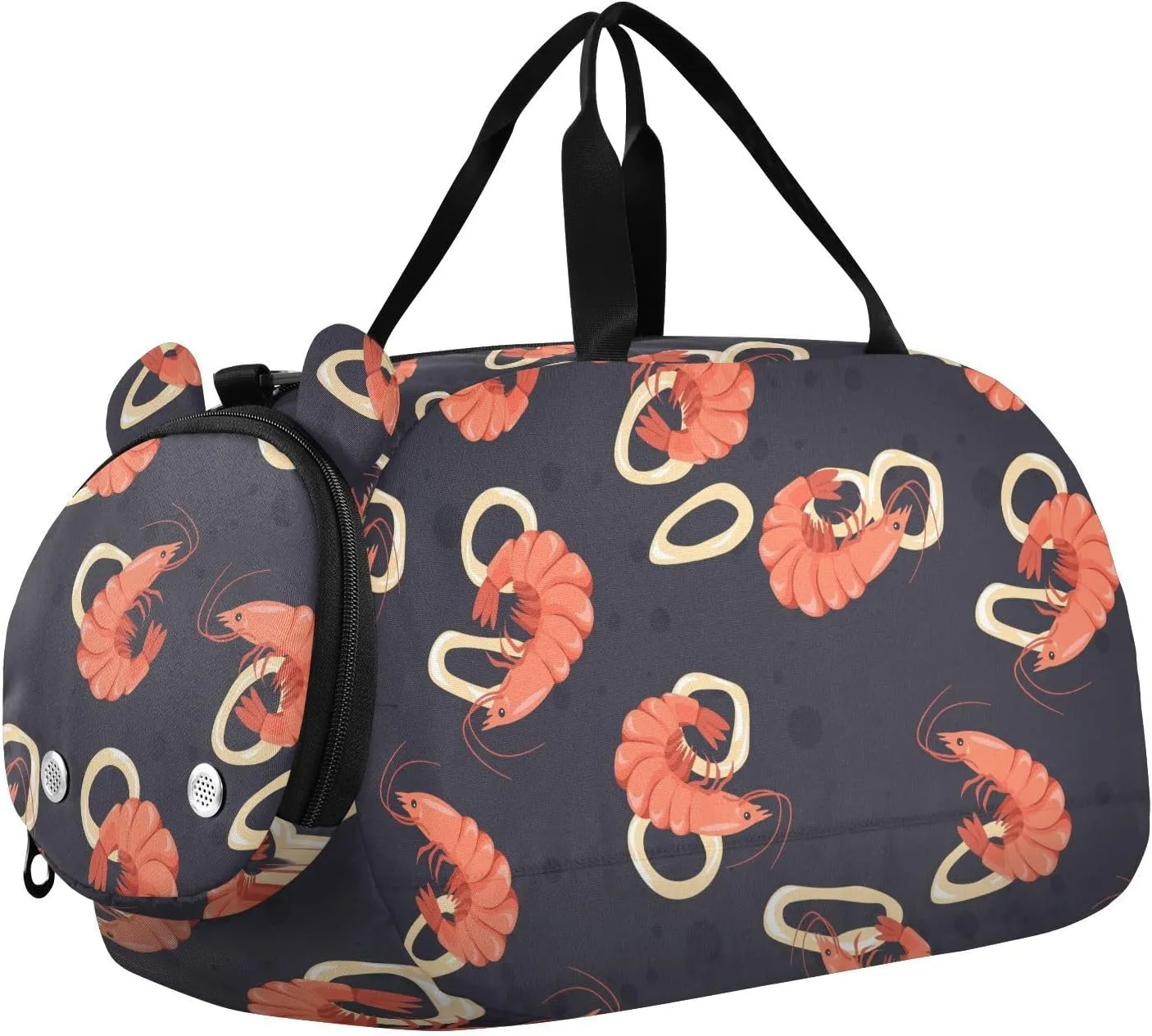VIGTRO Shrimp Squid Ring Seafood Kids Overnight Travel Duffel Bag Sport Gym Bag for Boys Girls with Shoe Compartment, Carry On Weekender Luggage Bag for Dance Swim Yoga