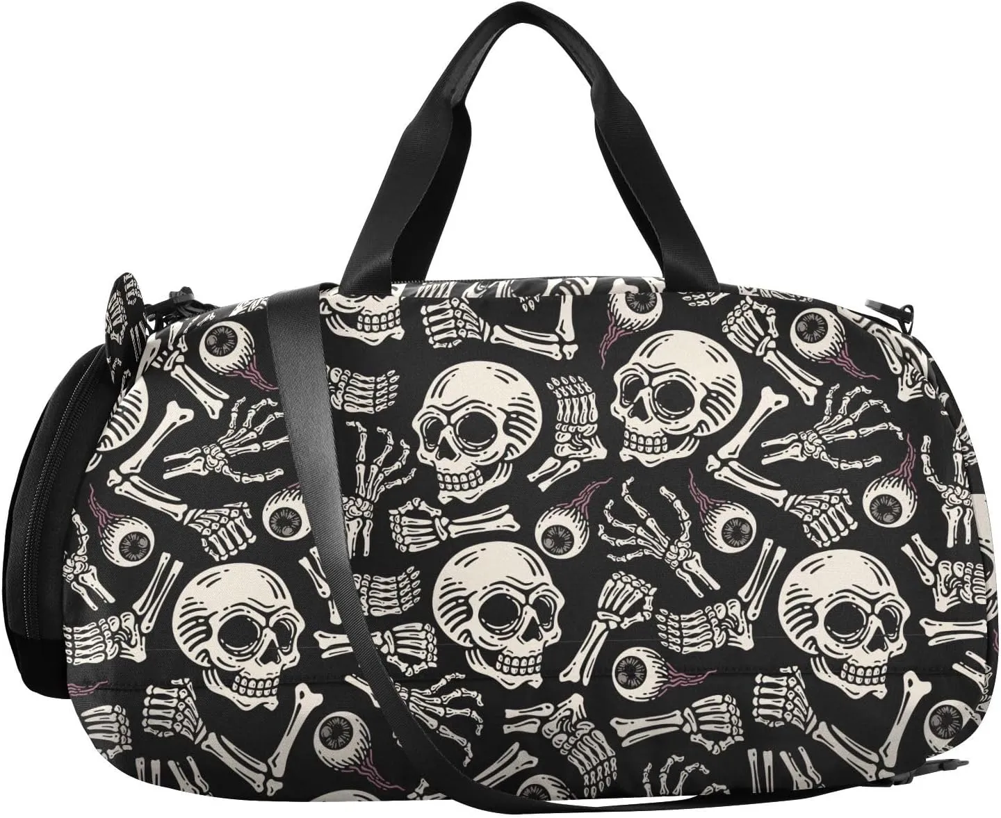 VIGTRO Skull Eyeball Hands Bones Kids Overnight Travel Duffel Bag Sport Gym Bag for Boys Girls with Shoe Compartment, Carry On Weekender Luggage Bag for Dance Swim Yoga