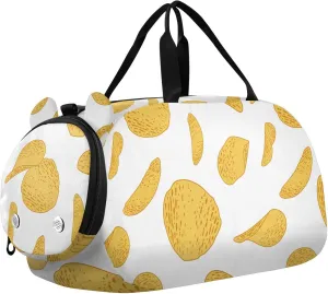 VIGTRO Slice Potato Chips Pattern Kids Overnight Travel Duffel Bag Sport Gym Bag for Boys Girls with Shoe Compartment, Carry On Weekender Luggage Bag for Dance Swim Yoga