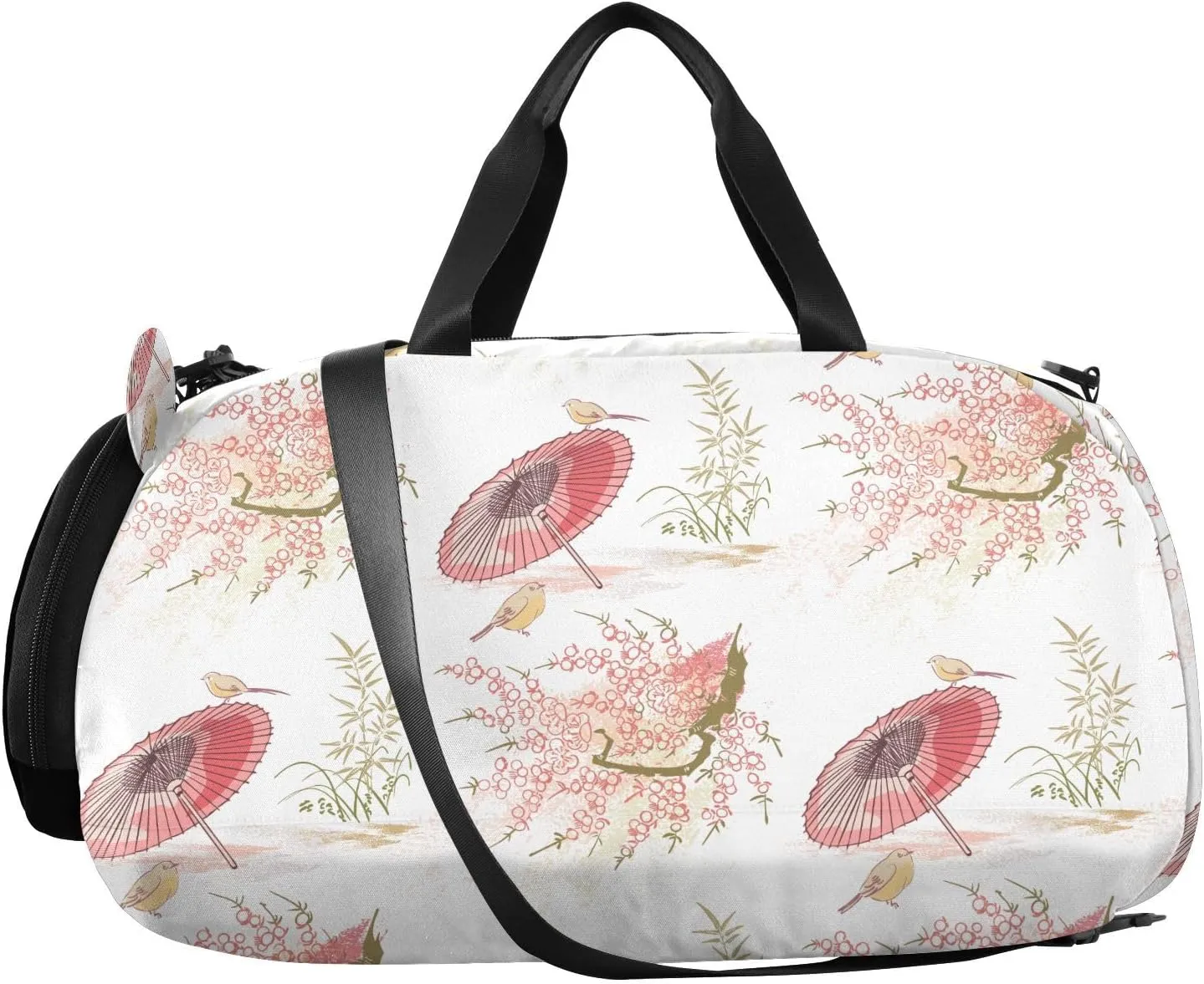 VIGTRO Umbrella Bird Nature Landscape Kids Overnight Travel Duffel Bag Sport Gym Bag for Boys Girls with Shoe Compartment, Japanese Art Carry On Weekender Luggage Bag for Dance Swim Yoga