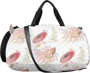 VIGTRO Umbrella Bird Nature Landscape Kids Overnight Travel Duffel Bag Sport Gym Bag for Boys Girls with Shoe Compartment, Japanese Art Carry On Weekender Luggage Bag for Dance Swim Yoga