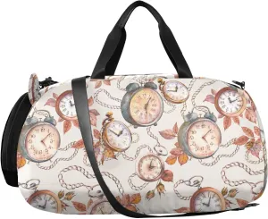 VIGTRO Vintage Watches Autumn Leaves Kids Overnight Travel Duffel Bag Sport Gym Bag for Boys Girls with Shoe Compartment, Carry On Weekender Luggage Bag for Dance Swim Yoga