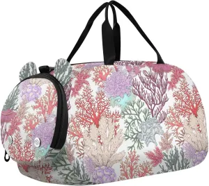 VIGTRO Watercolor Coral Reef Kids Overnight Travel Duffel Bag Sport Gym Bag for Boys Girls with Shoe Compartment, Carry On Weekender Luggage Bag for Dance Swim Yoga