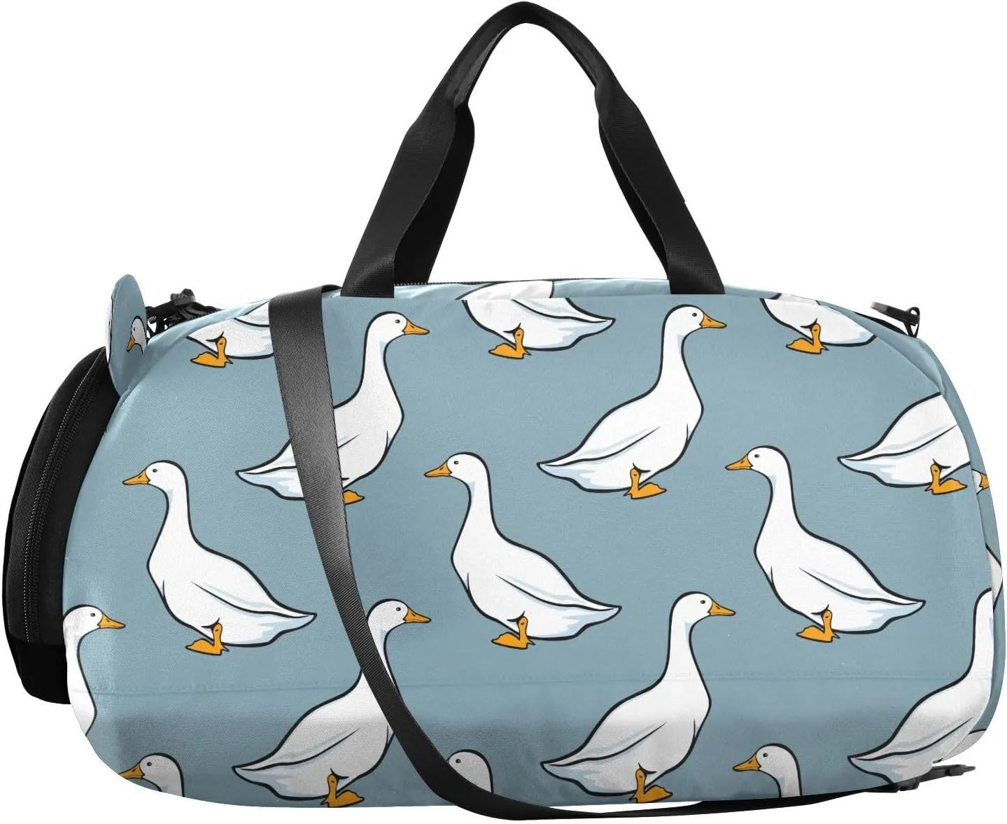 VIGTRO White Geese Cute Pattern Kids Overnight Travel Duffel Bag Sport Gym Bag for Boys Girls with Shoe Compartment, Carry On Weekender Luggage Bag for Dance Swim Yoga