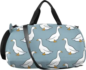 VIGTRO White Geese Cute Pattern Kids Overnight Travel Duffel Bag Sport Gym Bag for Boys Girls with Shoe Compartment, Carry On Weekender Luggage Bag for Dance Swim Yoga
