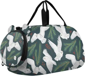 VIGTRO White Owls Spruce Branches Kids Overnight Travel Duffel Bag Sport Gym Bag for Boys Girls with Shoe Compartment, Carry On Weekender Luggage Bag for Dance Swim Yoga