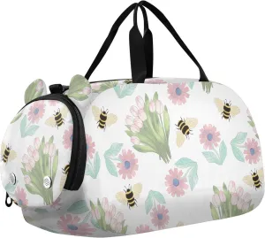 VIGTRO Wildflower Honeybee Pattern Kids Overnight Travel Duffel Bag Sport Gym Bag for Boys Girls with Shoe Compartment, Carry On Weekender Luggage Bag for Dance Swim Yoga
