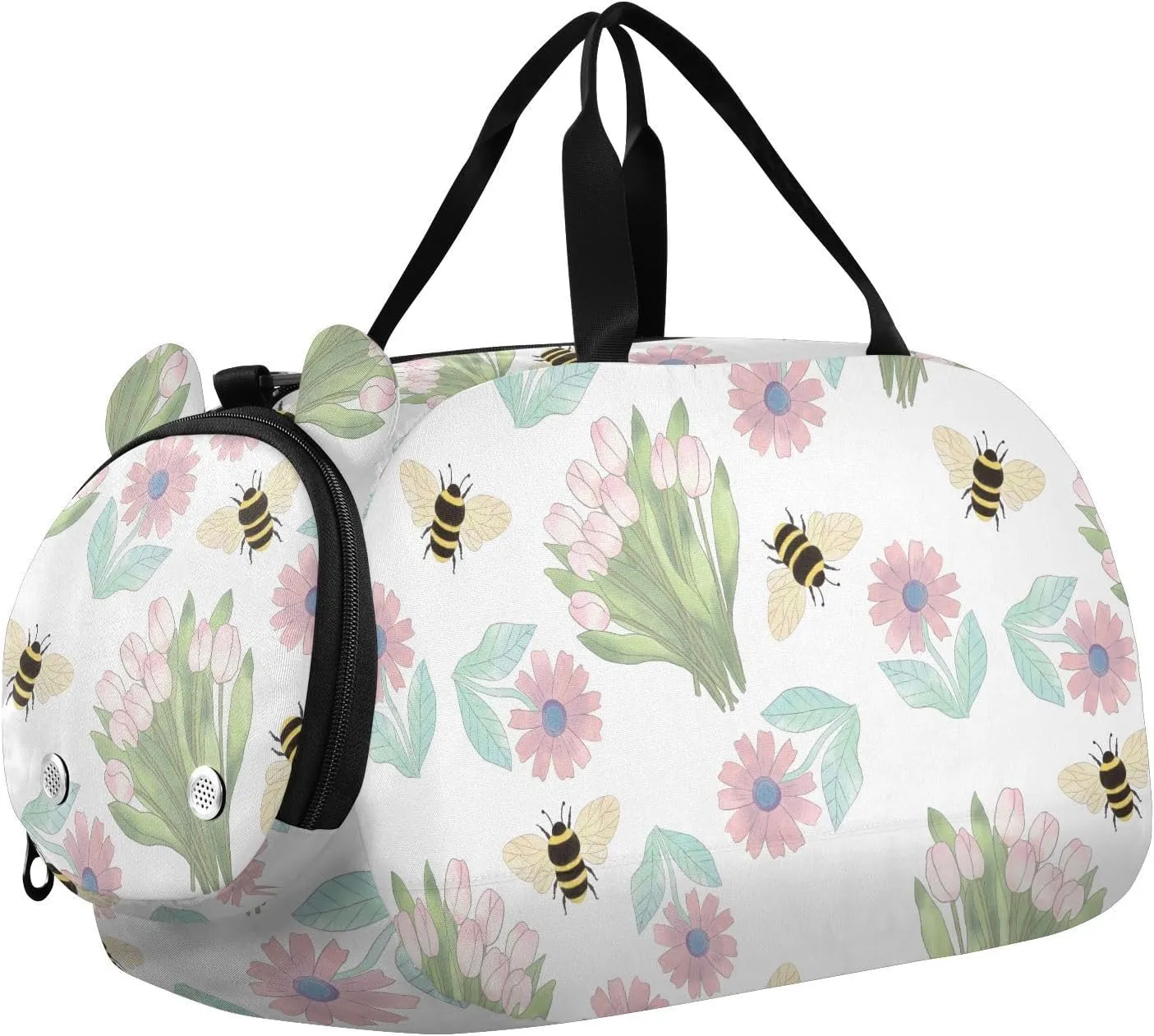 VIGTRO Wildflower Honeybee Pattern Kids Overnight Travel Duffel Bag Sport Gym Bag for Boys Girls with Shoe Compartment, Carry On Weekender Luggage Bag for Dance Swim Yoga