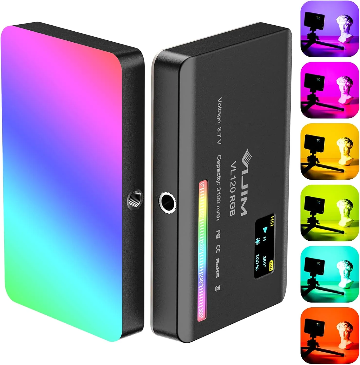 VIJIM VL120 RGB Video Light, Portable LED Camera Light Panel 0-360 Full Color, CRI 95  2500-9000K LED 3100mAh Rechargeable DSLR Lighting for Vlogging, Photography, Video Conference