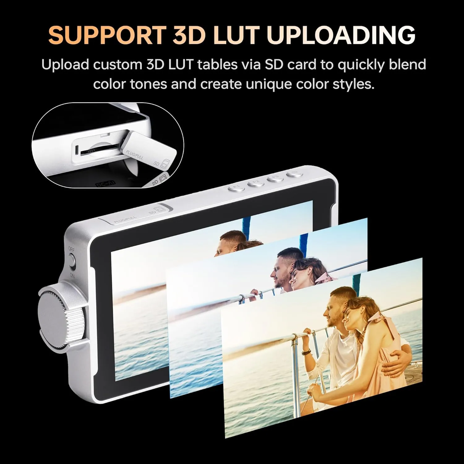 VILTROX DC-V1 5.5 Inch Touchscreen Camera Field Monitor, 4K HDMI DSLR Camera Monitor with Battery Sunshade Input Output Peaking Focus Assist 3D LUT 160° Wide View Angle DC 12V Type-C 5V in, White