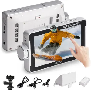 VILTROX DC-V1 5.5 Inch Touchscreen Camera Field Monitor, 4K HDMI DSLR Camera Monitor with Battery Sunshade Input Output Peaking Focus Assist 3D LUT 160° Wide View Angle DC 12V Type-C 5V in, White