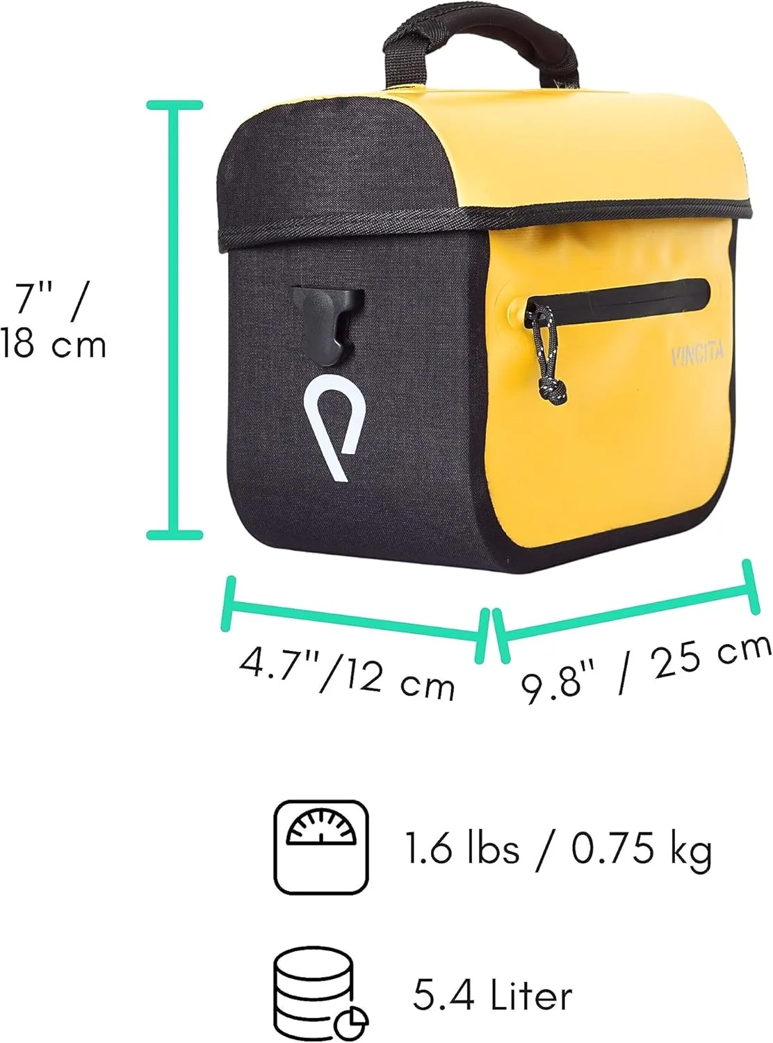 Vincita X-Cooper Water Resistant Front Bag - Bike Bag for Brompton Folding Bicycle with Rear-Opening Magnetic Closure, Spacious Interior, Top Handle and Light Colour Lining