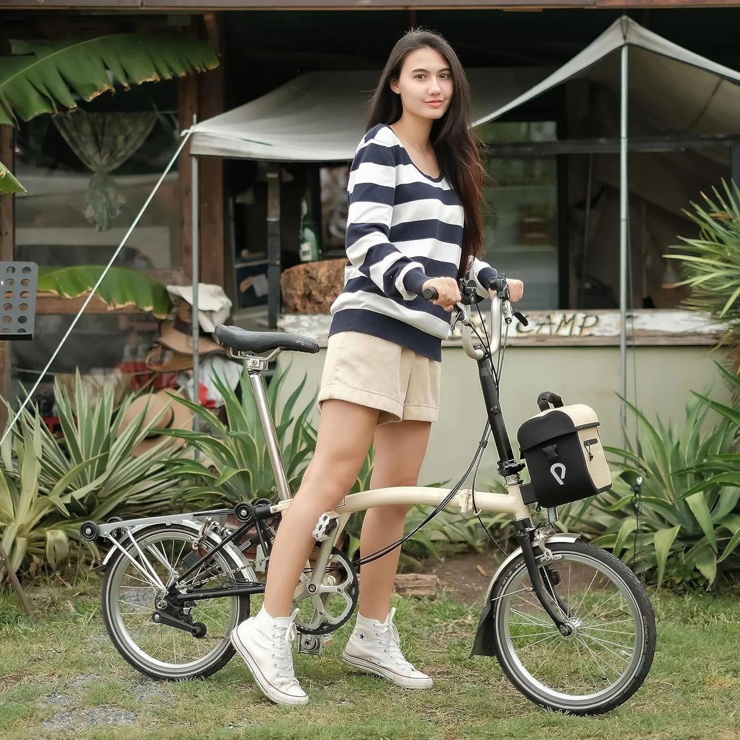 Vincita X-Cooper Water Resistant Front Bag - Bike Bag for Brompton Folding Bicycle with Rear-Opening Magnetic Closure, Spacious Interior, Top Handle and Light Colour Lining