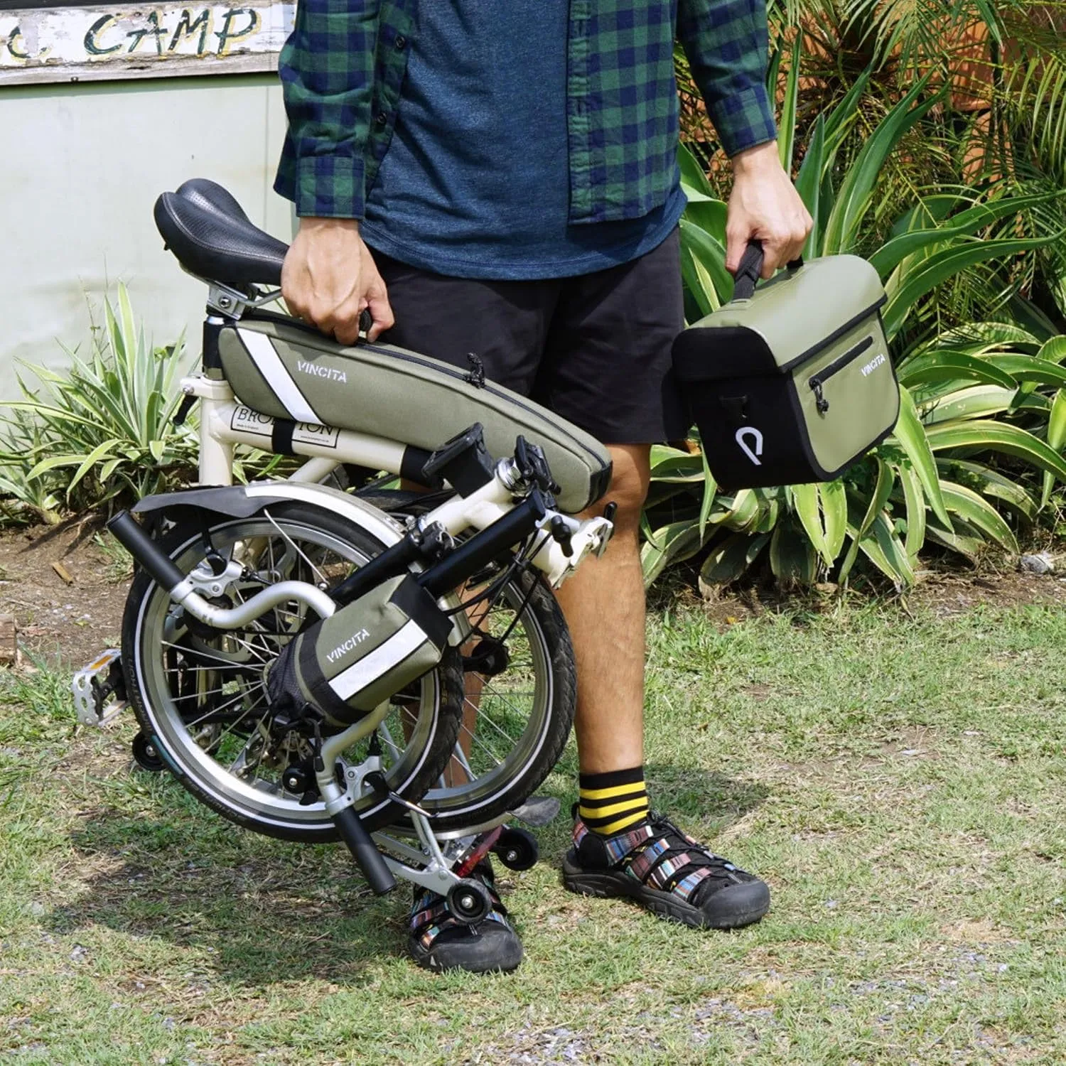 Vincita X-Cooper Water Resistant Front Bag - Bike Bag for Brompton Folding Bicycle with Rear-Opening Magnetic Closure, Spacious Interior, Top Handle and Light Colour Lining