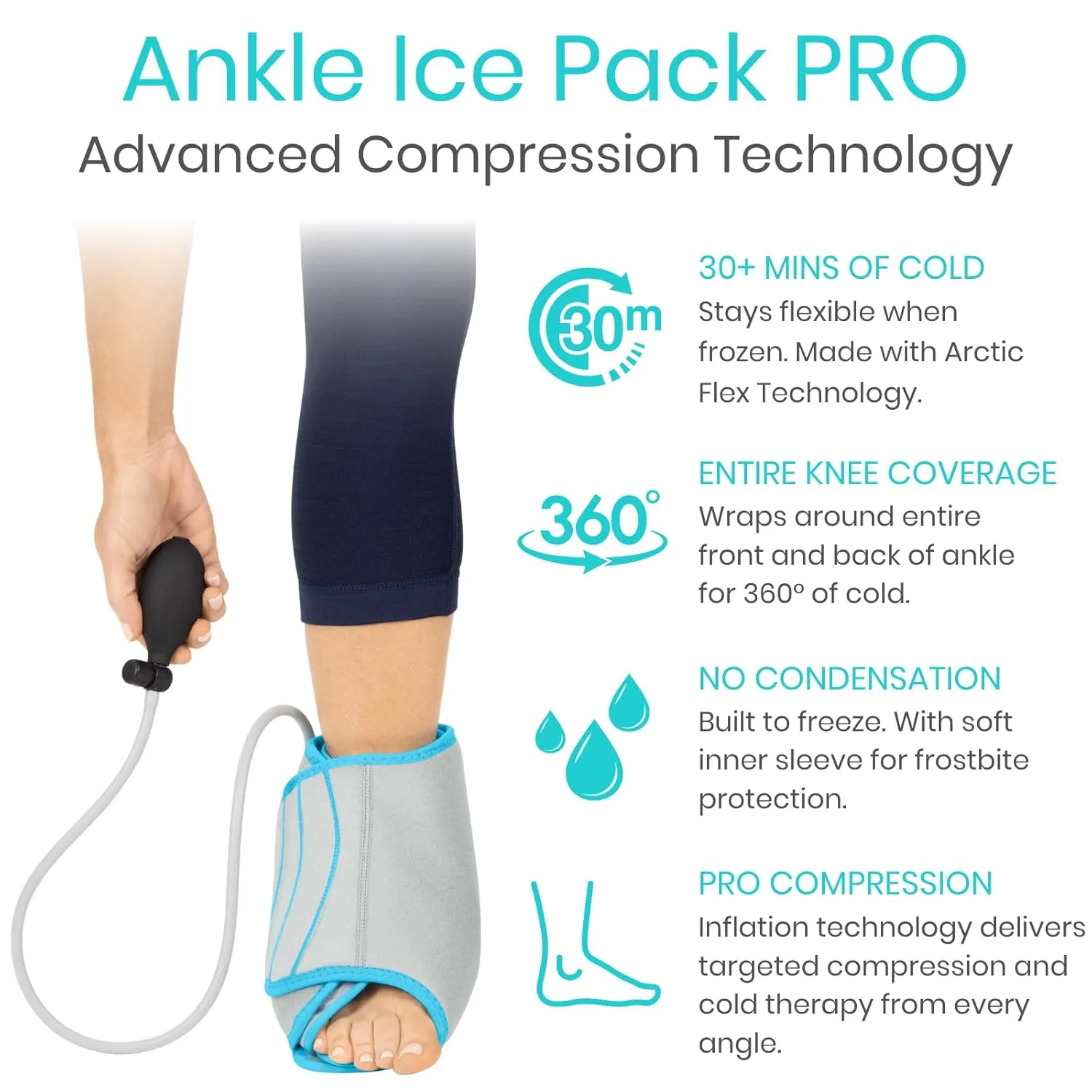 Vive Compression Ankle Ice Pack Wrap for Foot Pain Relief - Soft Cold Brace for Recovering Injuries - Support for Swelling, Sprains, & Fractures - Filled with Reusable Gel, Fits Small & Large Feet