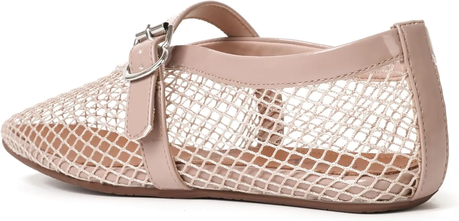 vivianly Mesh Ballet Flats Shoes for Women Flats Comfortable Dressy Round Toe Mesh Flats Fishnet Mary Jane Flats for Events Party Leisure