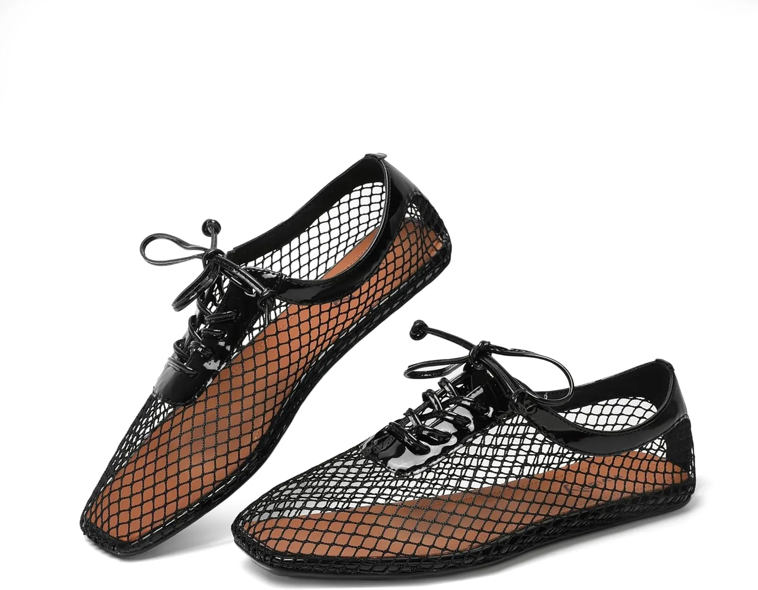 vivianly Mesh Ballet Flats Shoes for Women Flats Comfortable Dressy Round Toe Mesh Flats Fishnet Mary Jane Flats for Events Party Leisure