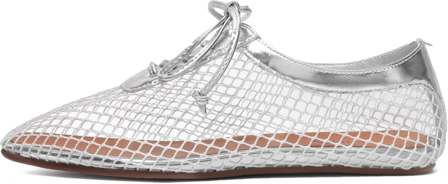 vivianly Mesh Ballet Flats Shoes for Women Flats Comfortable Dressy Round Toe Mesh Flats Fishnet Mary Jane Flats for Events Party Leisure