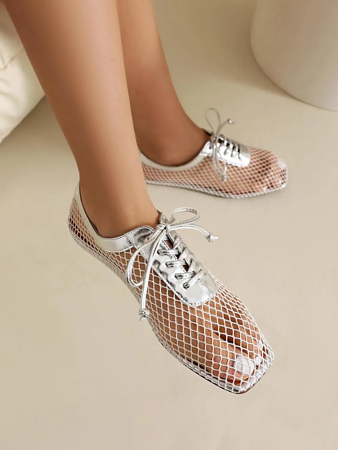 vivianly Mesh Ballet Flats Shoes for Women Flats Comfortable Dressy Round Toe Mesh Flats Fishnet Mary Jane Flats for Events Party Leisure