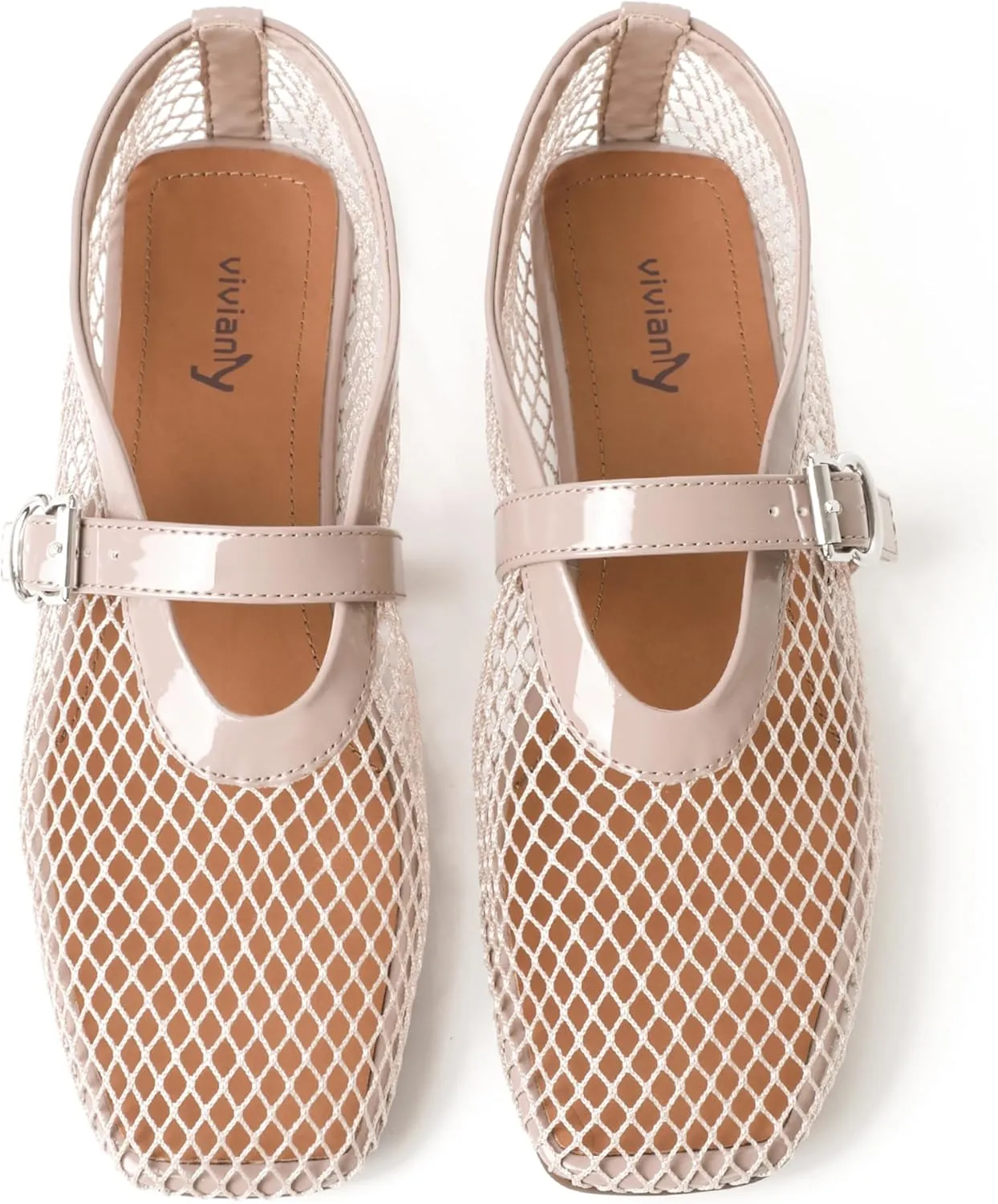 vivianly Mesh Ballet Flats Shoes for Women Flats Comfortable Dressy Round Toe Mesh Flats Fishnet Mary Jane Flats for Events Party Leisure