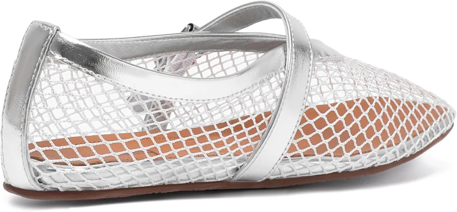 vivianly Mesh Ballet Flats Shoes for Women Flats Comfortable Dressy Round Toe Mesh Flats Fishnet Mary Jane Flats for Events Party Leisure