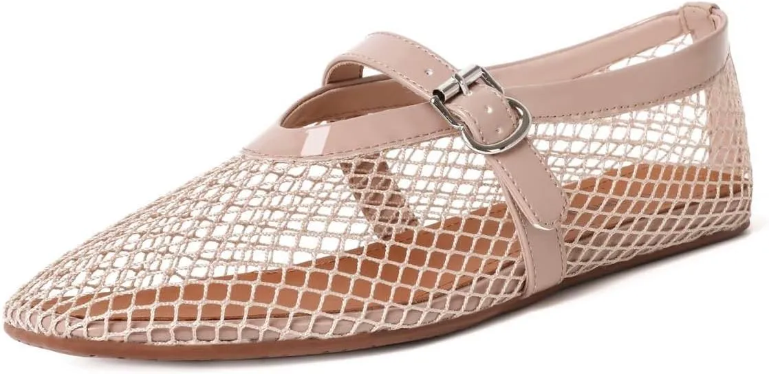 vivianly Mesh Ballet Flats Shoes for Women Flats Comfortable Dressy Round Toe Mesh Flats Fishnet Mary Jane Flats for Events Party Leisure