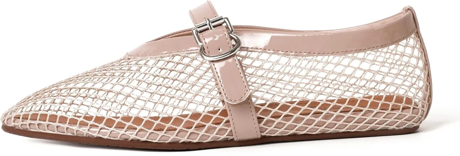 vivianly Mesh Ballet Flats Shoes for Women Flats Comfortable Dressy Round Toe Mesh Flats Fishnet Mary Jane Flats for Events Party Leisure