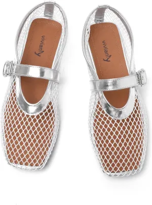 vivianly Mesh Ballet Flats Shoes for Women Flats Comfortable Dressy Round Toe Mesh Flats Fishnet Mary Jane Flats for Events Party Leisure