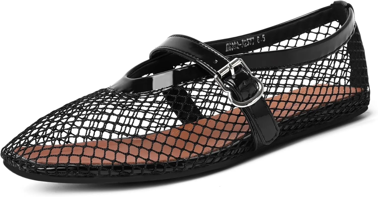 vivianly Mesh Ballet Flats Shoes for Women Flats Comfortable Dressy Round Toe Mesh Flats Fishnet Mary Jane Flats for Events Party Leisure