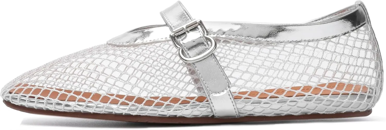 vivianly Mesh Ballet Flats Shoes for Women Flats Comfortable Dressy Round Toe Mesh Flats Fishnet Mary Jane Flats for Events Party Leisure