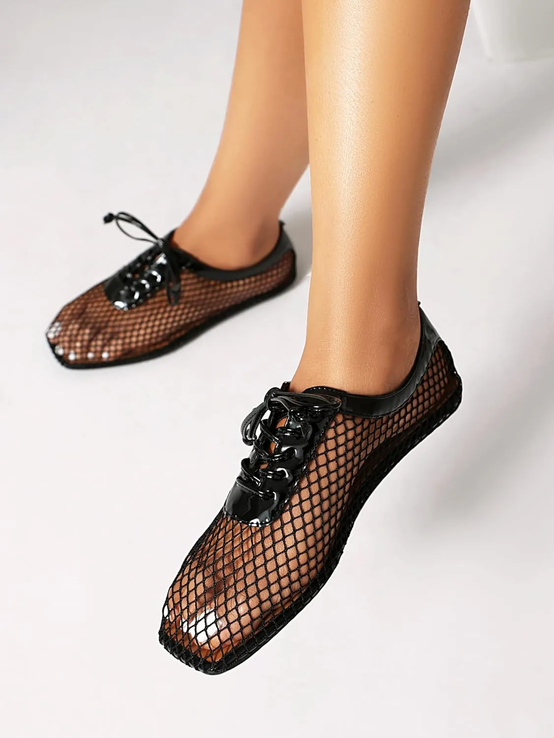vivianly Mesh Ballet Flats Shoes for Women Flats Comfortable Dressy Round Toe Mesh Flats Fishnet Mary Jane Flats for Events Party Leisure