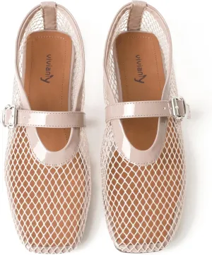 vivianly Mesh Ballet Flats Shoes for Women Flats Comfortable Dressy Round Toe Mesh Flats Fishnet Mary Jane Flats for Events Party Leisure