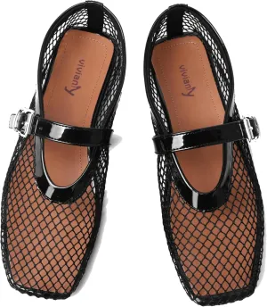 vivianly Mesh Ballet Flats Shoes for Women Flats Comfortable Dressy Round Toe Mesh Flats Fishnet Mary Jane Flats for Events Party Leisure