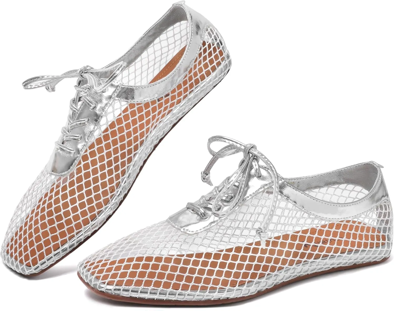 vivianly Mesh Ballet Flats Shoes for Women Flats Comfortable Dressy Round Toe Mesh Flats Fishnet Mary Jane Flats for Events Party Leisure