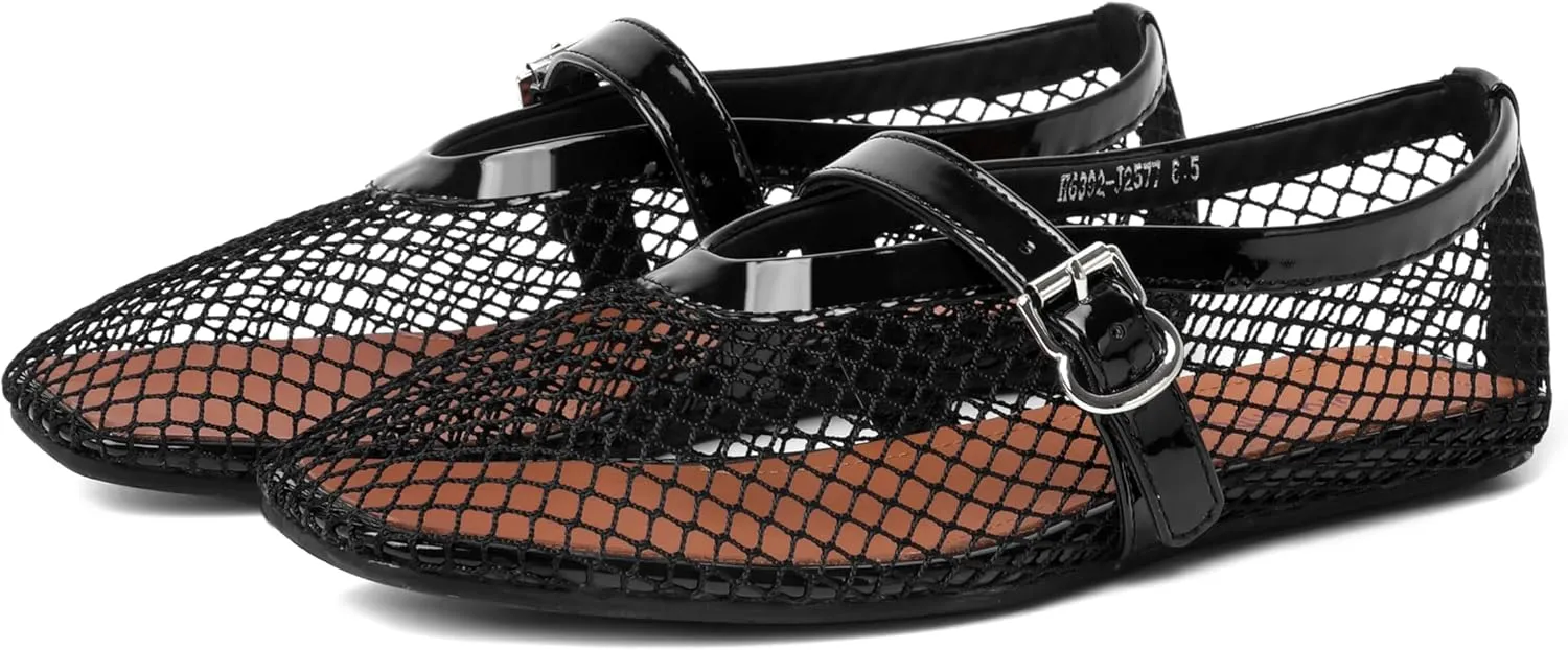 vivianly Mesh Ballet Flats Shoes for Women Flats Comfortable Dressy Round Toe Mesh Flats Fishnet Mary Jane Flats for Events Party Leisure