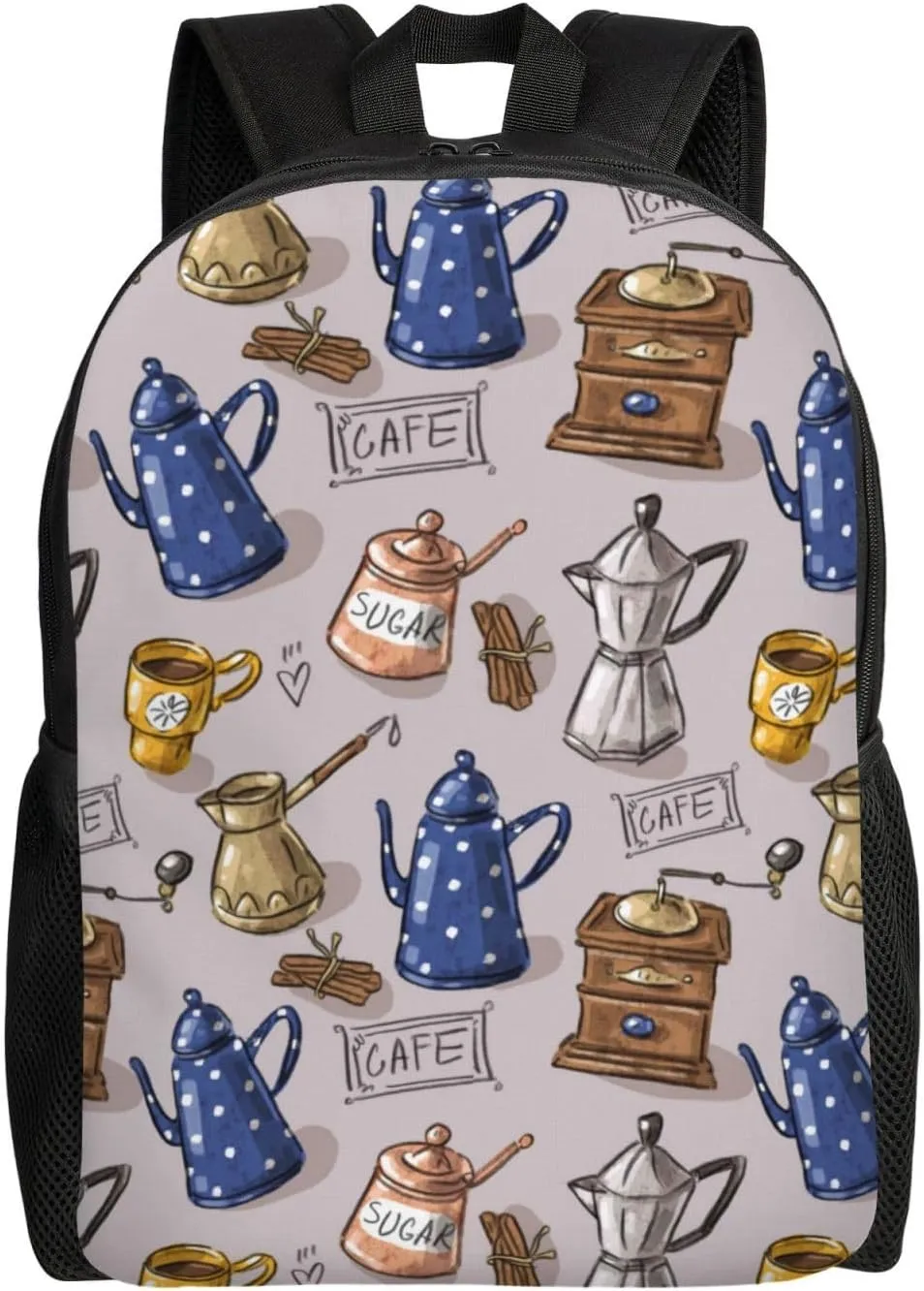 VOSERY Travel Laptop Backpack for Men Women with Adjustable Padded Shoulder Straps, Vintage Teapot Coffee Grinder Waterproof Backpack with Laptop Sleeve, Computer Backpack Bag Fit 15 Inch Laptop