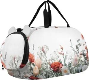 Watercolor Florals Youth Sports Duffel Bag with Ventilated Shoe Compartment|All-Season Lightweight Travel Gym Bag for Girls & Boys|Water-Resistant Gear Bag