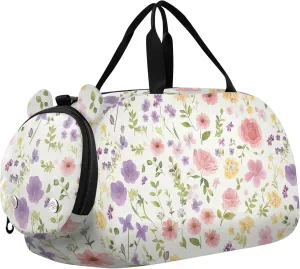 Watercolor Flowers Spring Boy's Gym Duffel Bag with Shoes Compartment Large Capacity Gymnastics Sports Bag for Travel, Sports, Duffel, Weekender