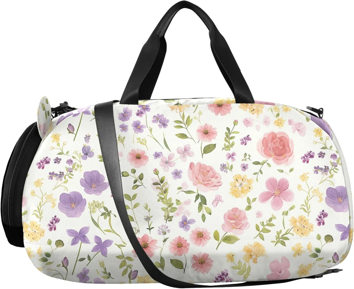 Watercolor Flowers Spring Boy's Gym Duffel Bag with Shoes Compartment Large Capacity Gymnastics Sports Bag for Travel, Sports, Duffel, Weekender