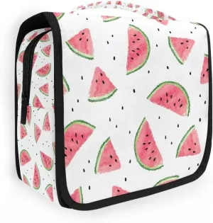 Watermelon Fruit Pattern Print Travel Makeup Bag Hanging Toiletry Pouch Organizer Portable Handbag Cosmetic Case Brush Holder for Women Girls