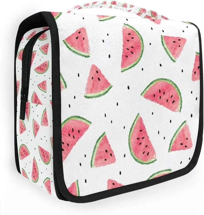 Watermelon Fruit Pattern Print Travel Makeup Bag Hanging Toiletry Pouch Organizer Portable Handbag Cosmetic Case Brush Holder for Women Girls