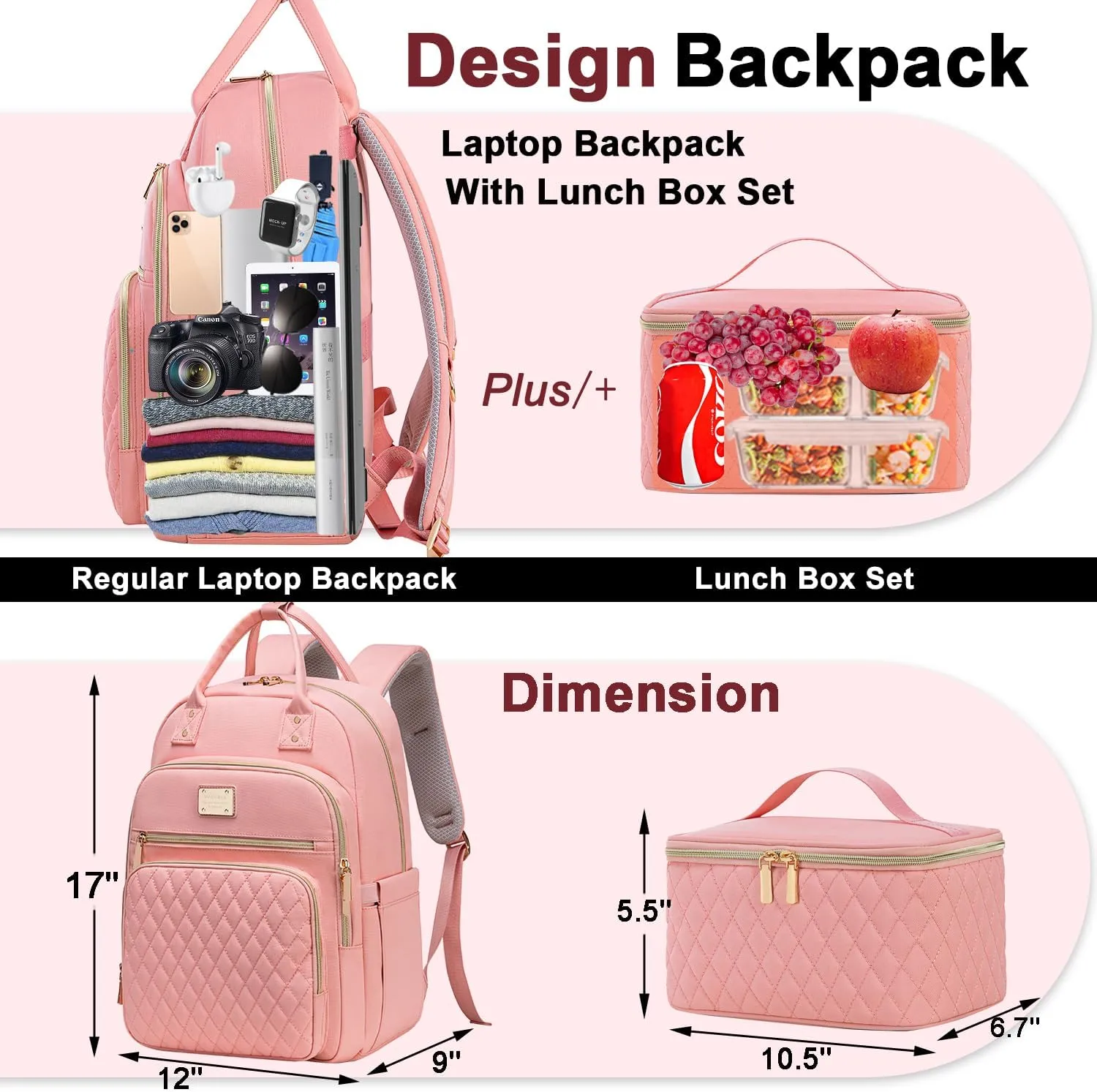 Weitars Lunch Backpack for Women,15.6 Inch Laptop Backpacks Travel Backpack for Women,Work Back pack,Teacher Nurse Back pack Insulated Lunchbox Backpacks
