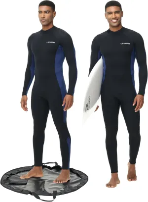 Wetsuits with Waterproof Changing Mat Bag, Upgrade CR Neoprene 3/2mm Full Suits, Ideal Thermal Diving Suit in Cold Water, Back Zip for Surfing Snorkeling Diving Swimming