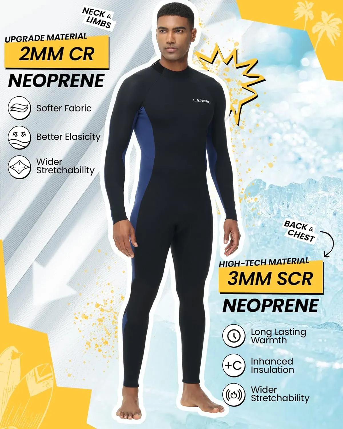 Wetsuits with Waterproof Changing Mat Bag, Upgrade CR Neoprene 3/2mm Full Suits, Ideal Thermal Diving Suit in Cold Water, Back Zip for Surfing Snorkeling Diving Swimming