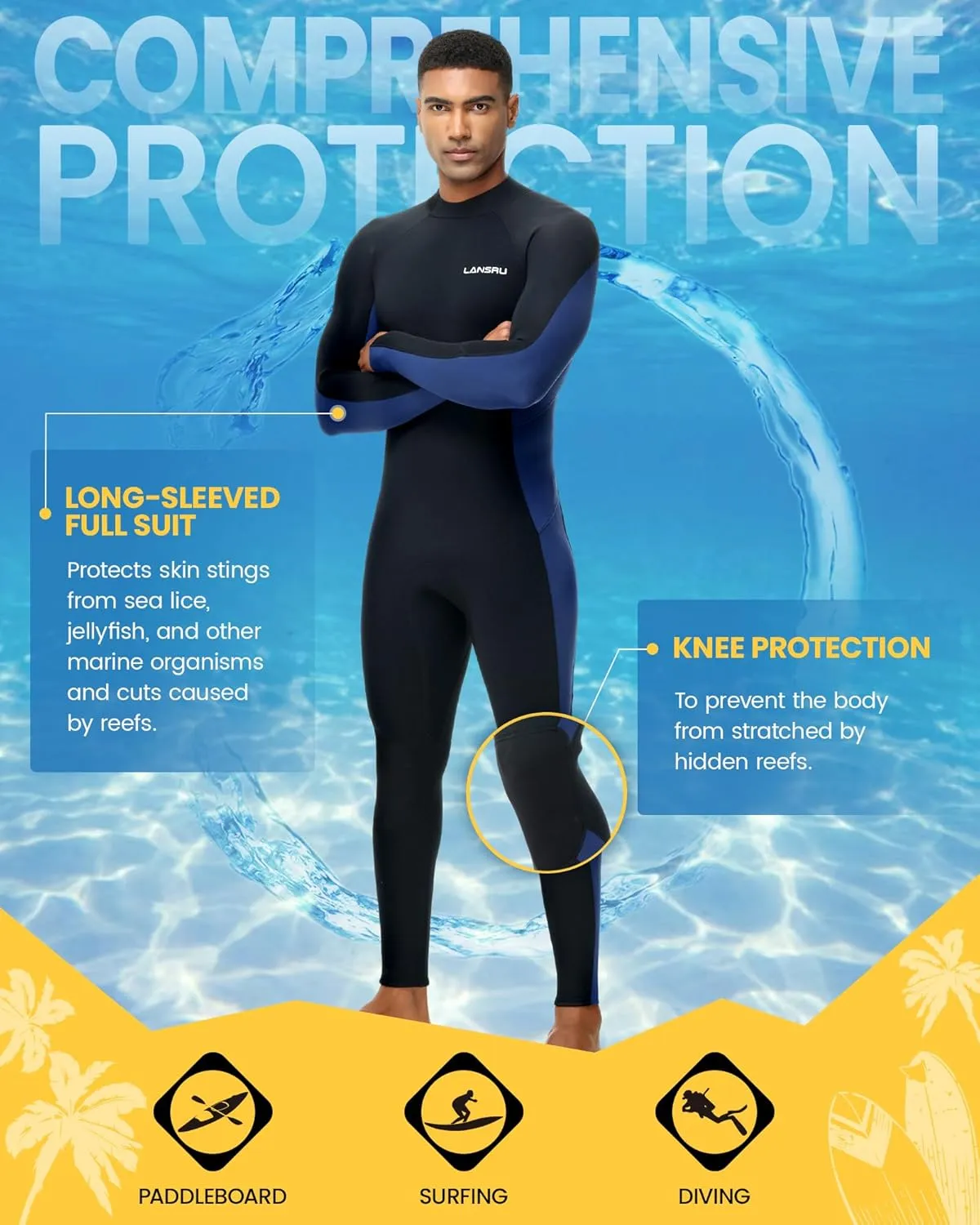 Wetsuits with Waterproof Changing Mat Bag, Upgrade CR Neoprene 3/2mm Full Suits, Ideal Thermal Diving Suit in Cold Water, Back Zip for Surfing Snorkeling Diving Swimming