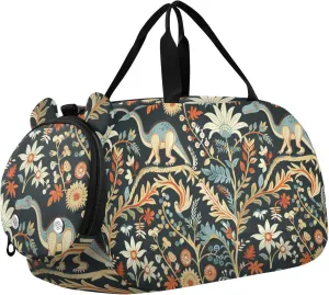 William Morris Dino Flower Colorful Kids Cute Gym Bag with Shoes Compartment Lightweight Sports Overnight Travel Bag for Travel, Sports, Fitness & Workout bolsas de