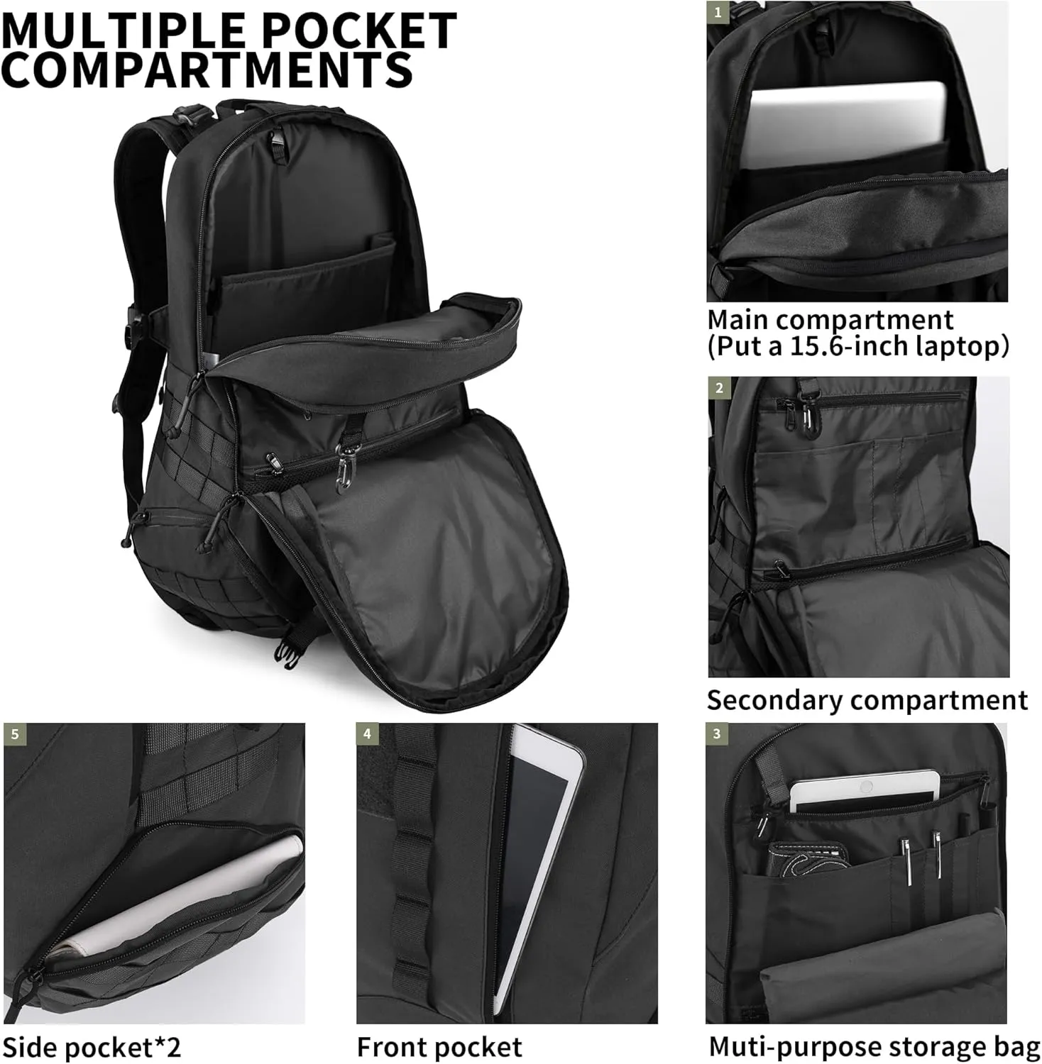 WindTook 40L Military Tactical Backpack for Men and Women,Molle Hiking daypacks Assault Pack 3 Day Bug Out Bag for Camping Travel Army Hunting Gym Rucksack Survival (Black)